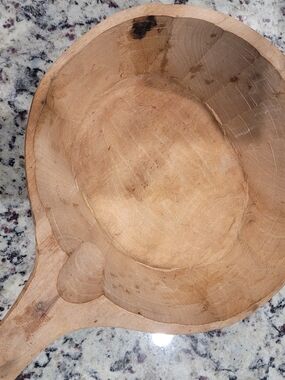 Vintage Hand-Carved Wooden Serving Bowl - Natural Light Wood